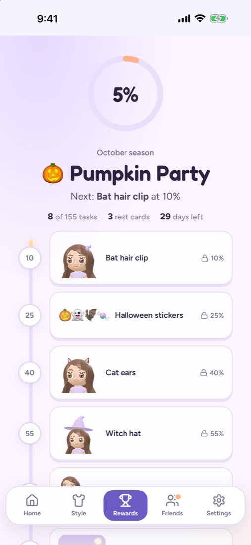 Monthly party track with outfits to unlock